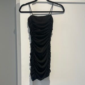 Black Ruched Glittery Mini Dress